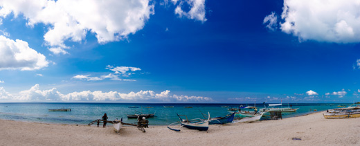 Panoramic view of the shore at Sugar Beach, Santa Fe, Bantayan Island, Cebu.